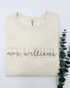 Embroidered Custom Teacher Mrs. Last Name Sweatshirt or Hoodie, Personalized Gift, Gift for Tutor-Teacher, Cute Teacher Shirt, Gift for Her il_794xN.6120636359_ntb6.jpg