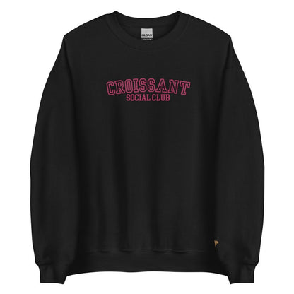 Embroidered Croissant Social Club Sweatshirt, Embroidered Croissant Crewneck, Embroidered Bow Sweatshirt, Embroidered Coquette Aesthetic