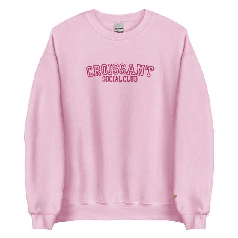 Embroidered Croissant Social Club Sweatshirt, Embroidered Croissant Crewneck, Embroidered Bow Sweatshirt, Embroidered Coquette Aesthetic