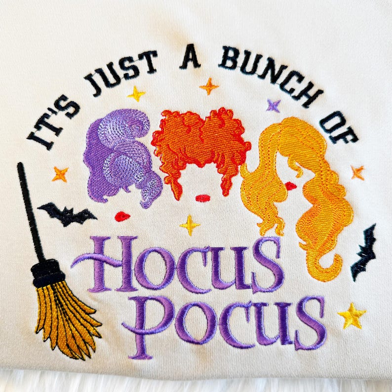 Embroidered Hocus Pocus Witch Sweatshirt, Halloween Witch Embroidered Sweatshirt, Oversized Crew Neck Sweatshirt or Hoodie