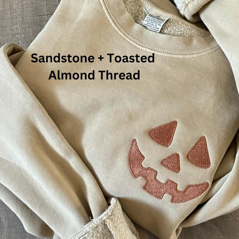 Halloween Pumpkin Face Crewneck Sweatshirt, Embroidered Jackolantern Pullover, Tonal Spooky Season Sweater, Trendy Fall Apparel, Unisex il_794xN.6159746076_psr9.jpg