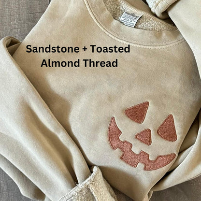 Halloween Pumpkin Face Crewneck Sweatshirt, Embroidered Jackolantern Pullover, Tonal Spooky Season Sweater, Trendy Fall Apparel, Unisex il_794xN.6159746076_psr9.jpg