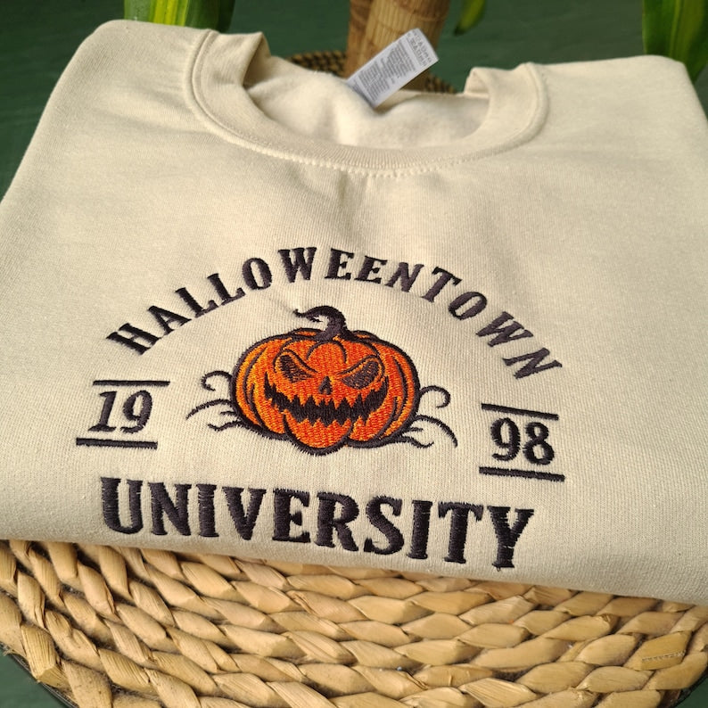 Halloween Town Embroidered Sweatshirt, Vintage Halloween Sweatshirt, Embroidered Halloween Crewneck, Halloween Pumpkin Sweatshirt il_794xN.6161271805_kubf.jpg