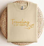 Embroidered Traveling Is My Therapy Sweatshirt, Embroidered Travel Sweater, Airplane Mode Sweatshirt, Vacation Hoodie, Embroidered Traveler Hoodie