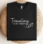 Embroidered Traveling Is My Therapy Sweatshirt, Embroidered Travel Sweater, Airplane Mode Sweatshirt, Vacation Hoodie, Embroidered Traveler Hoodie