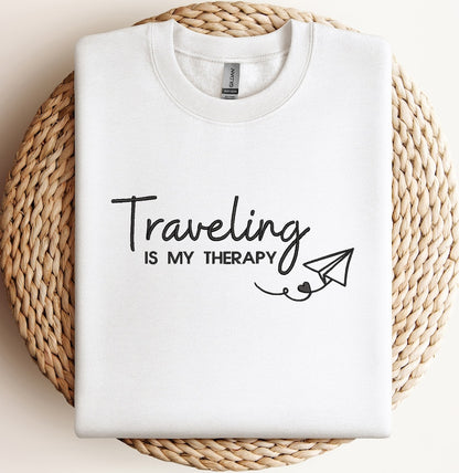 Embroidered Traveling Is My Therapy Sweatshirt, Embroidered Travel Sweater, Airplane Mode Sweatshirt, Vacation Hoodie, Embroidered Traveler Hoodie
