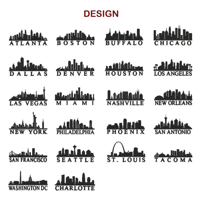 City Skyline Embroidered Cap hat baseball hat Chicago cap LA embroidered ball cap NY Houston Miami Dallas Boston Denver Atlanta Seattle