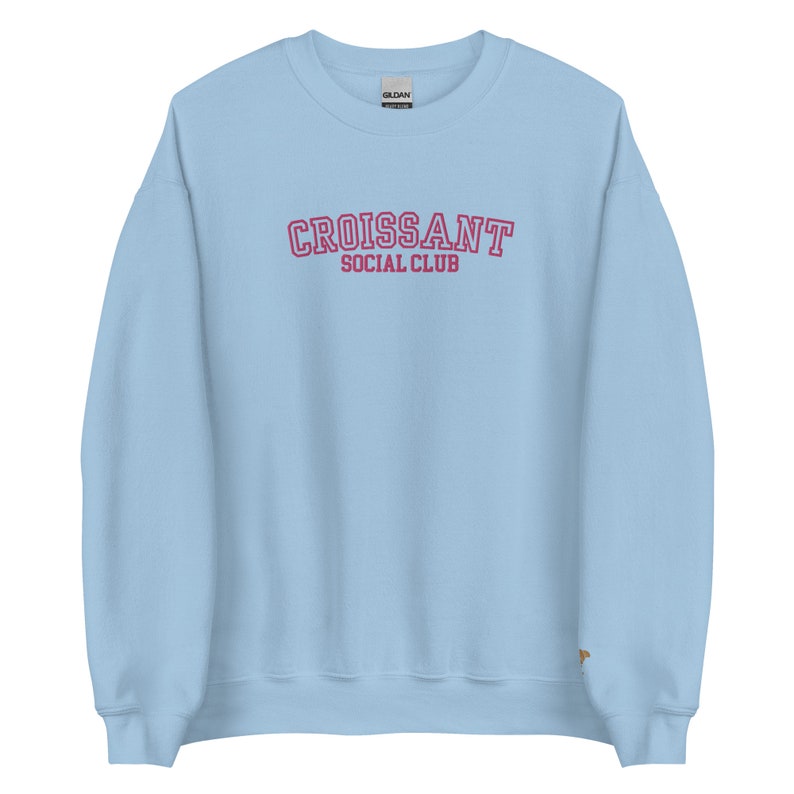 Embroidered Croissant Social Club Sweatshirt, Embroidered Croissant Crewneck, Embroidered Bow Sweatshirt, Embroidered Coquette Aesthetic