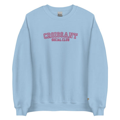 Embroidered Croissant Social Club Sweatshirt, Embroidered Croissant Crewneck, Embroidered Bow Sweatshirt, Embroidered Coquette Aesthetic