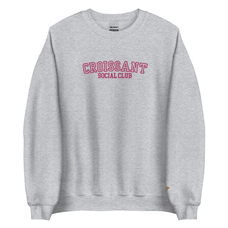 Embroidered Croissant Social Club Sweatshirt, Embroidered Croissant Crewneck, Embroidered Bow Sweatshirt, Embroidered Coquette Aesthetic