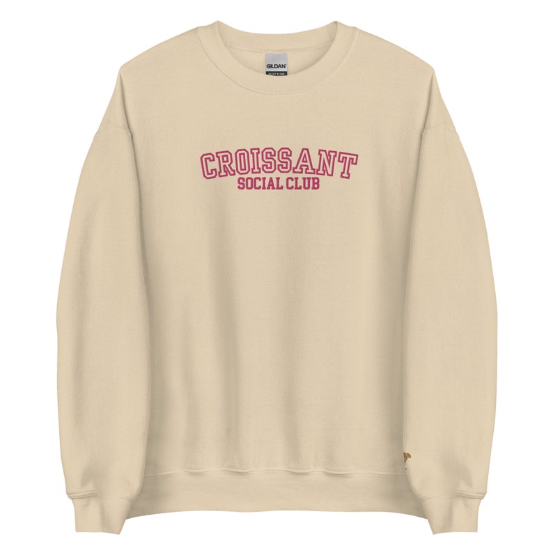 Embroidered Croissant Social Club Sweatshirt, Embroidered Croissant Crewneck, Embroidered Bow Sweatshirt, Embroidered Coquette Aesthetic