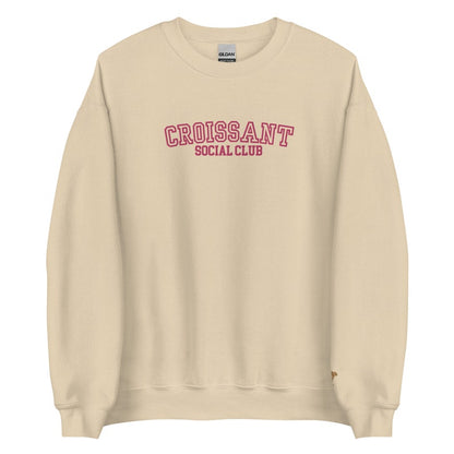 Embroidered Croissant Social Club Sweatshirt, Embroidered Croissant Crewneck, Embroidered Bow Sweatshirt, Embroidered Coquette Aesthetic