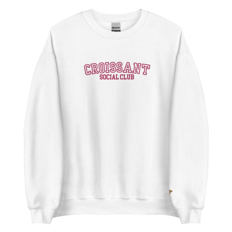 Embroidered Croissant Social Club Sweatshirt, Embroidered Croissant Crewneck, Embroidered Bow Sweatshirt, Embroidered Coquette Aesthetic