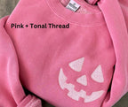 Halloween Pumpkin Face Crewneck Sweatshirt, Embroidered Jackolantern Pullover, Tonal Spooky Season Sweater, Trendy Fall Apparel, Unisex il_794xN.6176175842_fyyo.jpg