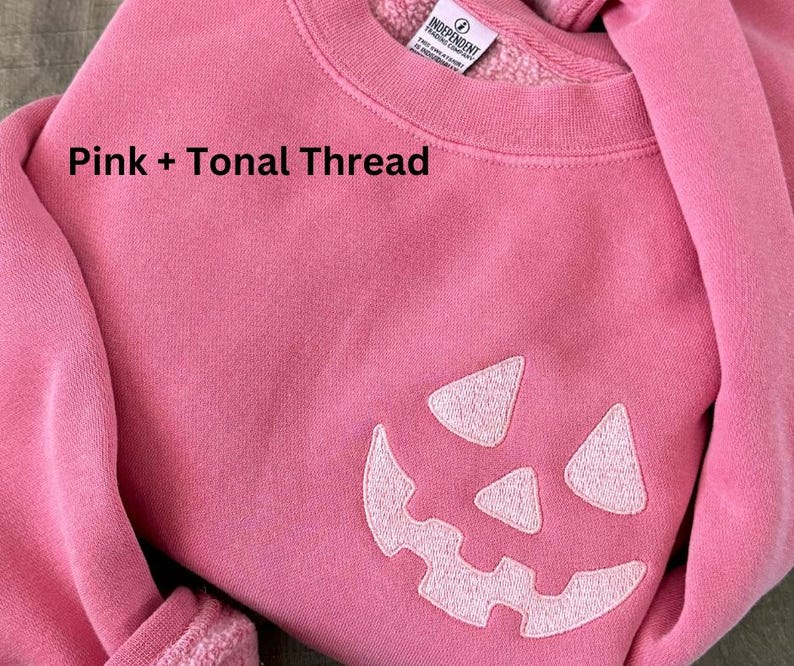 Halloween Pumpkin Face Crewneck Sweatshirt, Embroidered Jackolantern Pullover, Tonal Spooky Season Sweater, Trendy Fall Apparel, Unisex il_794xN.6176175842_fyyo.jpg
