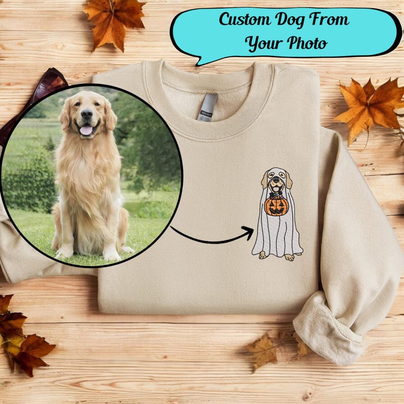 Embroidered Halloween Custom Dog From Your Photo Sweatshirt Crewneck Halloween Dog Shirt Ghost Dog Halloween Hoodie Sweater Spooky Dog il_794xN.6188760300_dety.jpg
