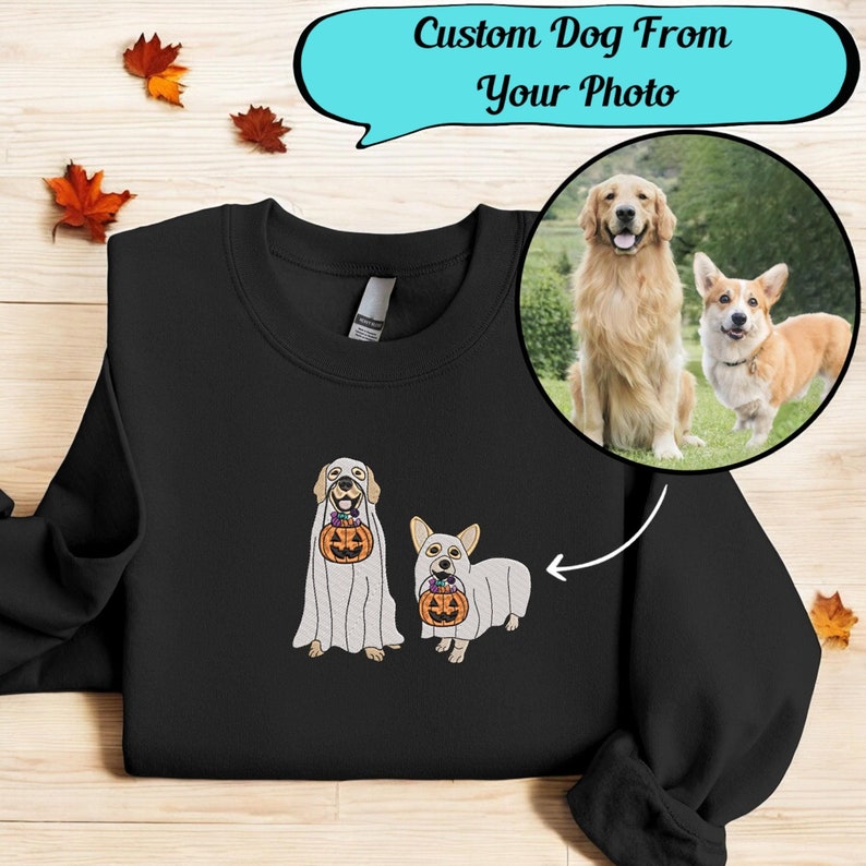 Embroidered Halloween Custom Dog From Your Photo Sweatshirt Crewneck Halloween Dog Shirt Ghost Dog Halloween Hoodie Sweater Spooky Dog il_794xN.6188767698_3b0h.jpg