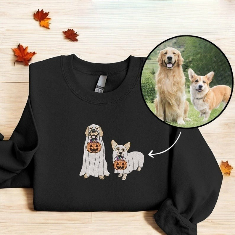 Embroidered Halloween Custom Dog From Your Photo Sweatshirt Crewneck Halloween Dog Shirt Ghost Dog Halloween Hoodie Sweater Spooky Dog il_794xN.6188767698_3b0h_1.jpg