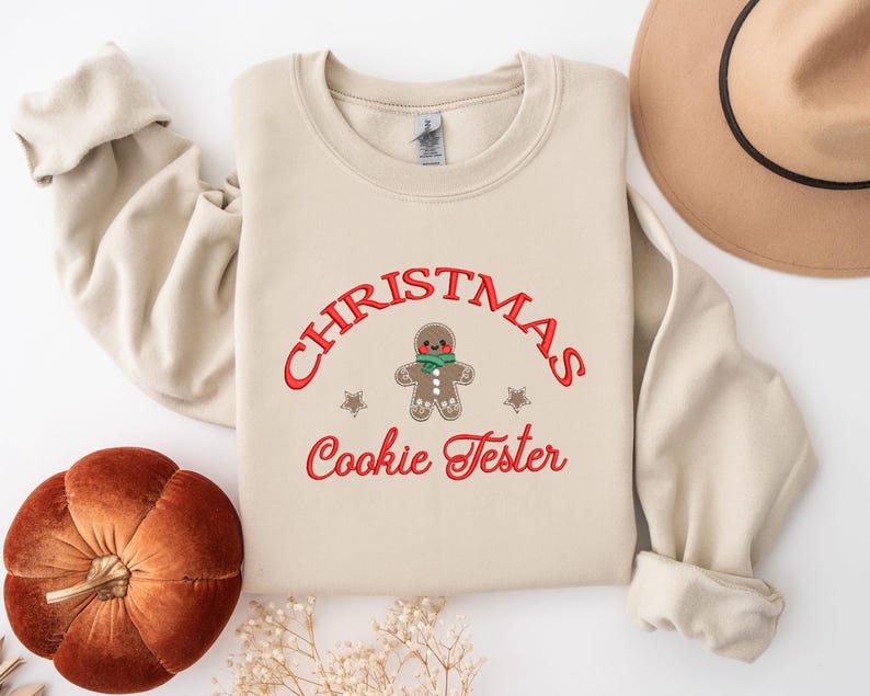 Embroidered Christmas Cookie Baker Gingerbread Sweatshirt | Embroidered Christmas Hoodie | Funny Christmas Sweatshirt | Crew Neck Sweatshirt