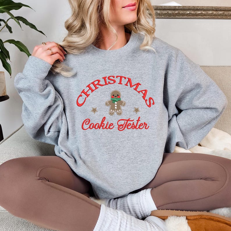 Embroidered Christmas Cookie Baker Gingerbread Sweatshirt | Embroidered Christmas Hoodie | Funny Christmas Sweatshirt | Crew Neck Sweatshirt