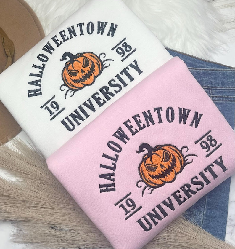 Halloween Town Embroidered Sweatshirt, Vintage Halloween Sweatshirt, Embroidered Halloween Crewneck, Halloween Pumpkin Sweatshirt il_794xN.6193048518_n9yt.jpg