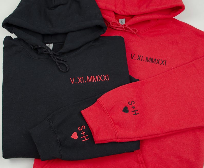 Roman Numeral Hoodie | Embroidered Couples Hoodie | Hoodie with Initials | Matching Couples Date Hoodie | Anniversary Date Hoodies il_794xN.6197854020_274a.jpg
