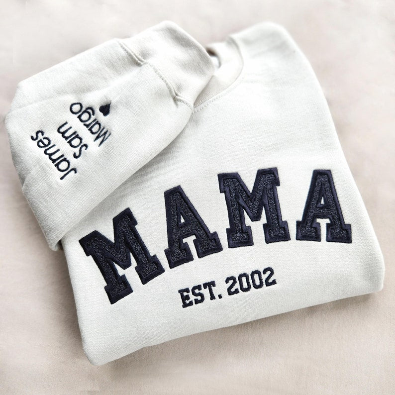 Custom Embroidered Mama Sweatshirt with Kids Names on Sleeve New Mom Hoodie Personalized Gift for Mom Crewneck Pullover il_794xN.6203299969_2hq5.jpg?v=1744357980