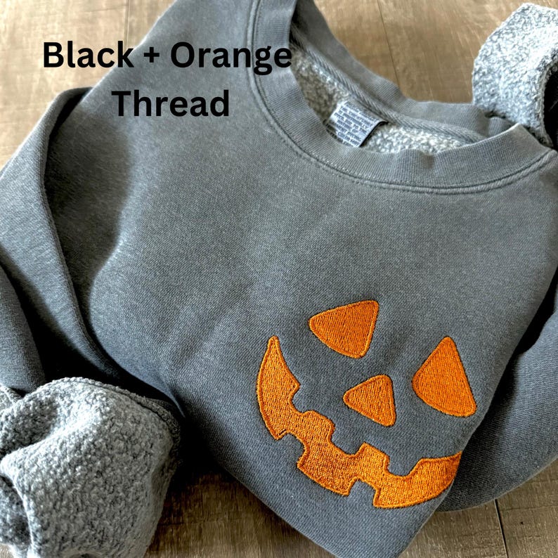 Halloween Pumpkin Face Crewneck Sweatshirt, Embroidered Jackolantern Pullover, Tonal Spooky Season Sweater, Trendy Fall Apparel, Unisex il_794xN.6209089325_lclq.jpg