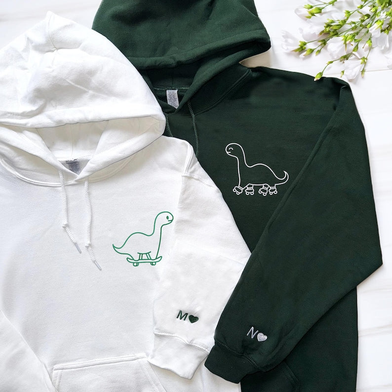 Dinosaur Skaters Sweatshirt, Matching Dinosaur Hoodies, Dinosaur Hoodies, Embroidered Personalized Hoodies For Couples, Couples Gift il_794xN.6214951402_44f4.jpg