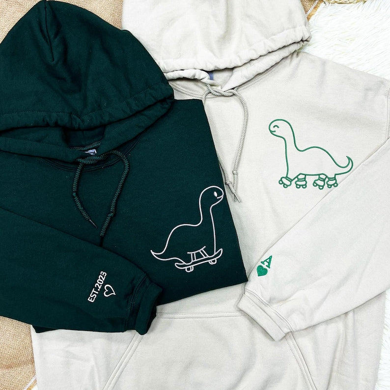 Dinosaur Skaters Sweatshirt, Matching Dinosaur Hoodies, Dinosaur Hoodies, Embroidered Personalized Hoodies For Couples, Couples Gift il_794xN.6214953182_2ax0.jpg
