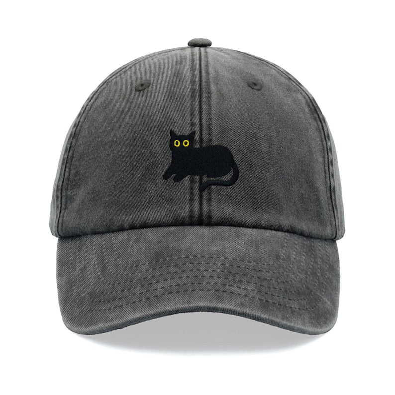 Black Cat Lying Down Baseball Cap Vintage Washed Cotton Unisex Dad Hat Adjustable Funny Faded Sports Sun Summer Holiday Funny Cat Lady Man