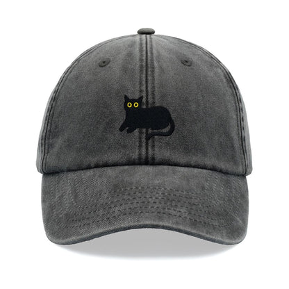 Black Cat Lying Down Baseball Cap Vintage Washed Cotton Unisex Dad Hat Adjustable Funny Faded Sports Sun Summer Holiday Funny Cat Lady Man