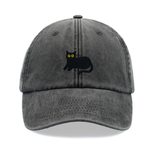 Black Cat Lying Down Baseball Cap Vintage Washed Cotton Unisex Dad Hat Adjustable Funny Faded Sports Sun Summer Holiday Funny Cat Lady Man