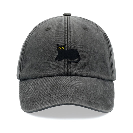 Black Cat Lying Down Baseball Cap Vintage Washed Cotton Unisex Dad Hat Adjustable Funny Faded Sports Sun Summer Holiday Funny Cat Lady Man