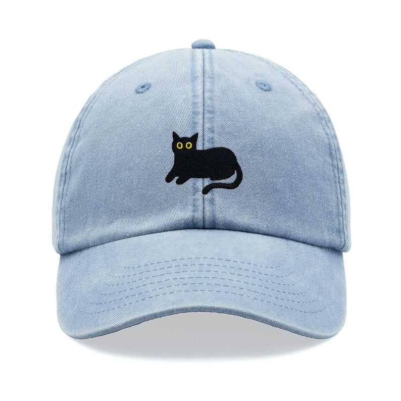 Black Cat Lying Down Baseball Cap Vintage Washed Cotton Unisex Dad Hat Adjustable Funny Faded Sports Sun Summer Holiday Funny Cat Lady Man