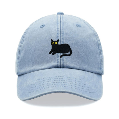Black Cat Lying Down Baseball Cap Vintage Washed Cotton Unisex Dad Hat Adjustable Funny Faded Sports Sun Summer Holiday Funny Cat Lady Man