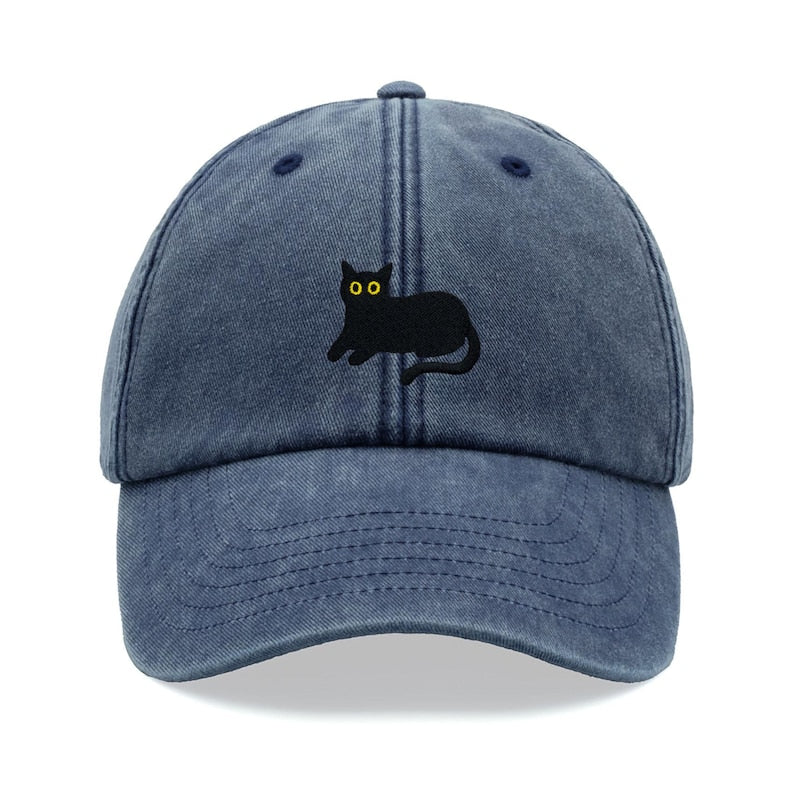 Black Cat Lying Down Baseball Cap Vintage Washed Cotton Unisex Dad Hat Adjustable Funny Faded Sports Sun Summer Holiday Funny Cat Lady Man