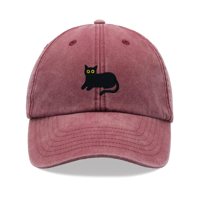 Black Cat Lying Down Baseball Cap Vintage Washed Cotton Unisex Dad Hat Adjustable Funny Faded Sports Sun Summer Holiday Funny Cat Lady Man