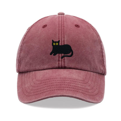 Black Cat Lying Down Baseball Cap Vintage Washed Cotton Unisex Dad Hat Adjustable Funny Faded Sports Sun Summer Holiday Funny Cat Lady Man