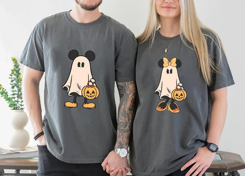 Retro Mickey Minnie Halloween Couple Shirts, Mickey Ghost Shirt, Minnie Ghost Shirt, Spooky Season Shirt, Disney Halloween