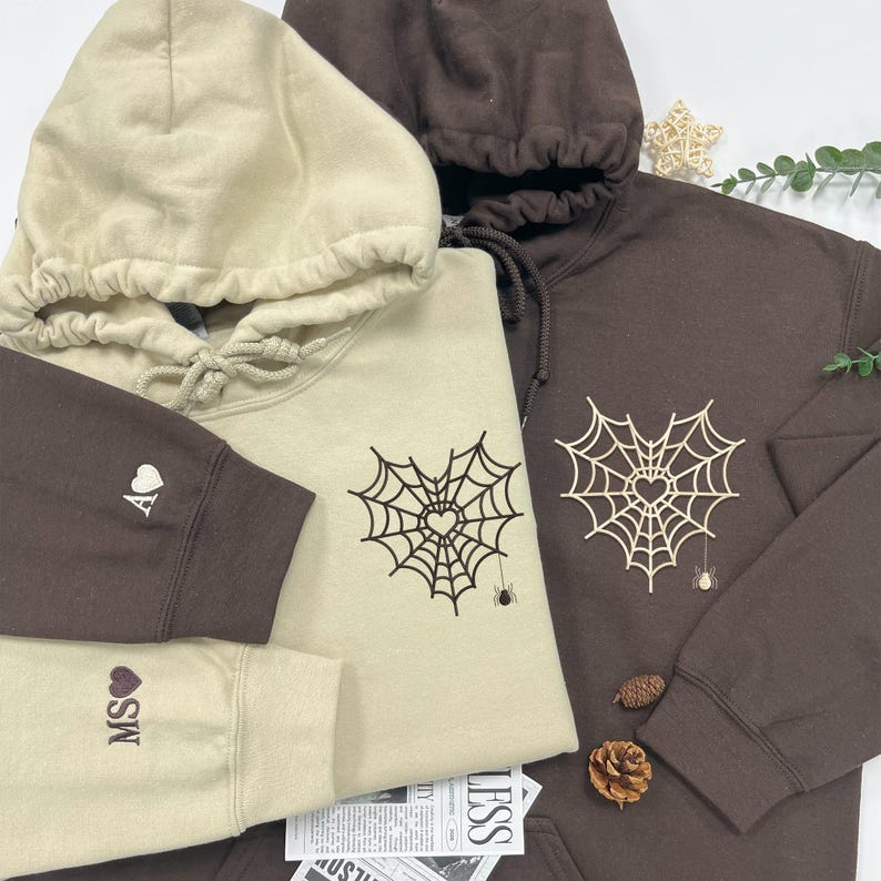 Halloween Embroidery Couple Sweatshirt, Spiderweb Heart Embroidery Shirt, Matching Couple Hoodie, Spooky Season, Halloween Gift for Him Her il_794xN.6231795762_99q4.jpg
