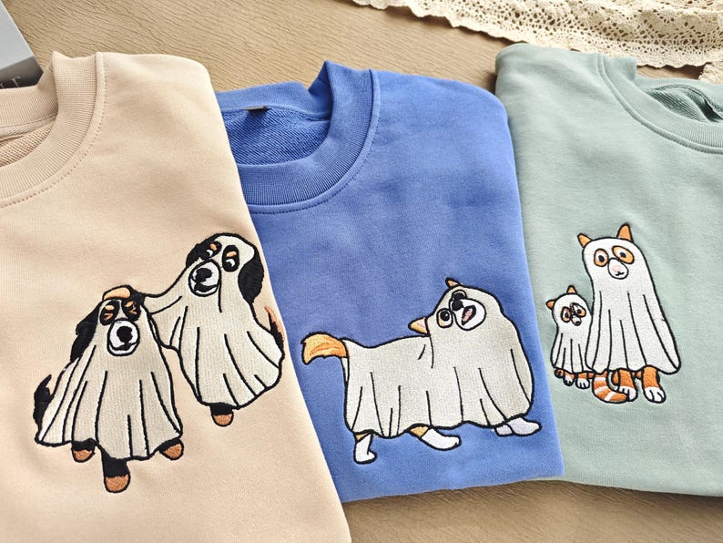 Custom Cat Embroidered Sweatshirt Ghost Cat Dog,Embroidered Sweatshirt,Embroidered Halloween Cute Ghost Pet,Crewneck Fall Sweatshirt il_794xN.6232038845_c9rq.jpg