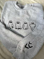 Fall embroidered sweatshirt Halloween embroidered ghost sweatshirt fall embroidered bat sleeve crewneck ghost and bat embroidered sweatshirt