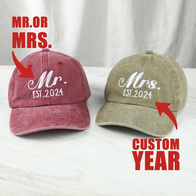 Personalized Mr. And Mrs. Embroidered Hat | Custom Couple Caps | Unstructured Dad Hat | Just Married Cap | Honeymoon Hats il_794xN.6244413256_oxkn.jpg