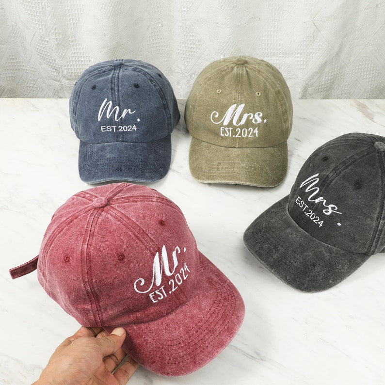 Personalized Mr. And Mrs. Embroidered Hat | Custom Couple Caps | Unstructured Dad Hat | Just Married Cap | Honeymoon Hats il_794xN.6244568318_lo1y.jpg