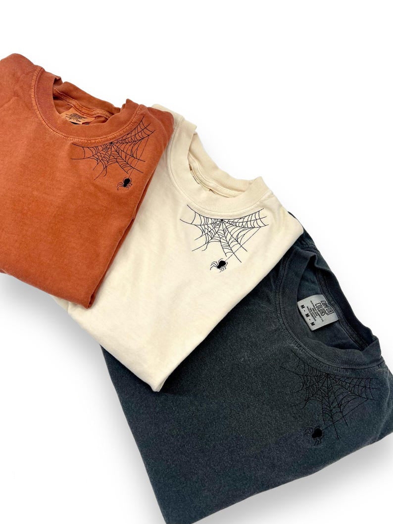 Embroidered Spider shirt, Halloween tshirt, Spooky Season, Spider shirt, Halloween, Extended sizes, Embroidery, Comfort colors, Spider