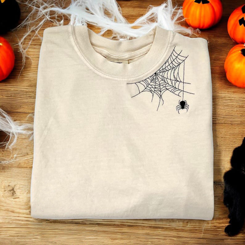 Embroidered Spider shirt, Halloween tshirt, Spooky Season, Spider shirt, Halloween, Extended sizes, Embroidery, Comfort colors, Spider