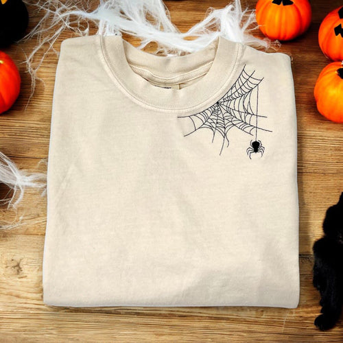 Embroidered Spider shirt, Halloween tshirt, Spooky Season, Spider shirt, Halloween, Extended sizes, Embroidery, Comfort colors, Spider