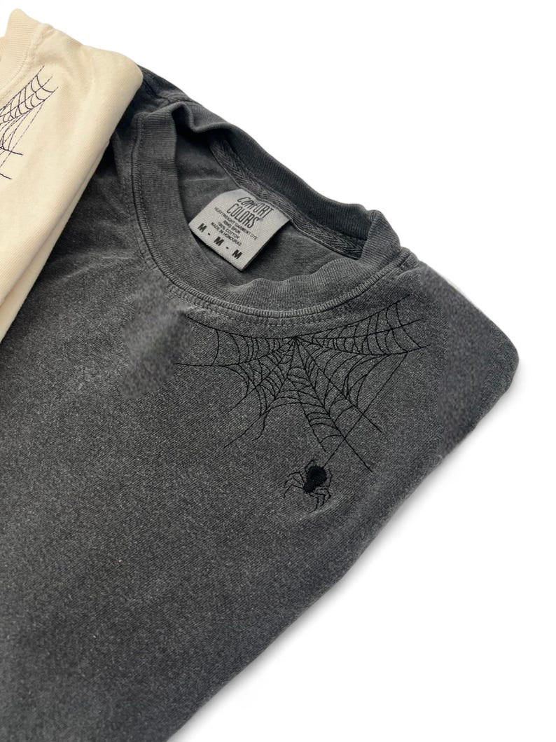 Embroidered Spider shirt, Halloween tshirt, Spooky Season, Spider shirt, Halloween, Extended sizes, Embroidery, Comfort colors, Spider