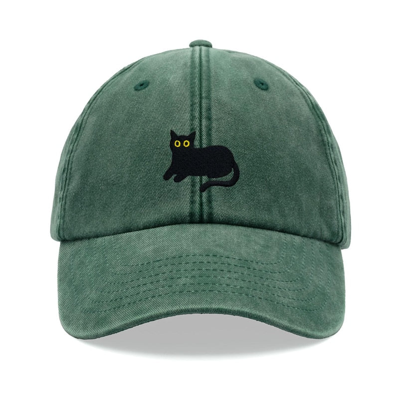 Black Cat Lying Down Baseball Cap Vintage Washed Cotton Unisex Dad Hat Adjustable Funny Faded Sports Sun Summer Holiday Funny Cat Lady Man